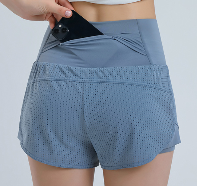 Knit Mesh Breathable Back Pocket Shorts High Waist