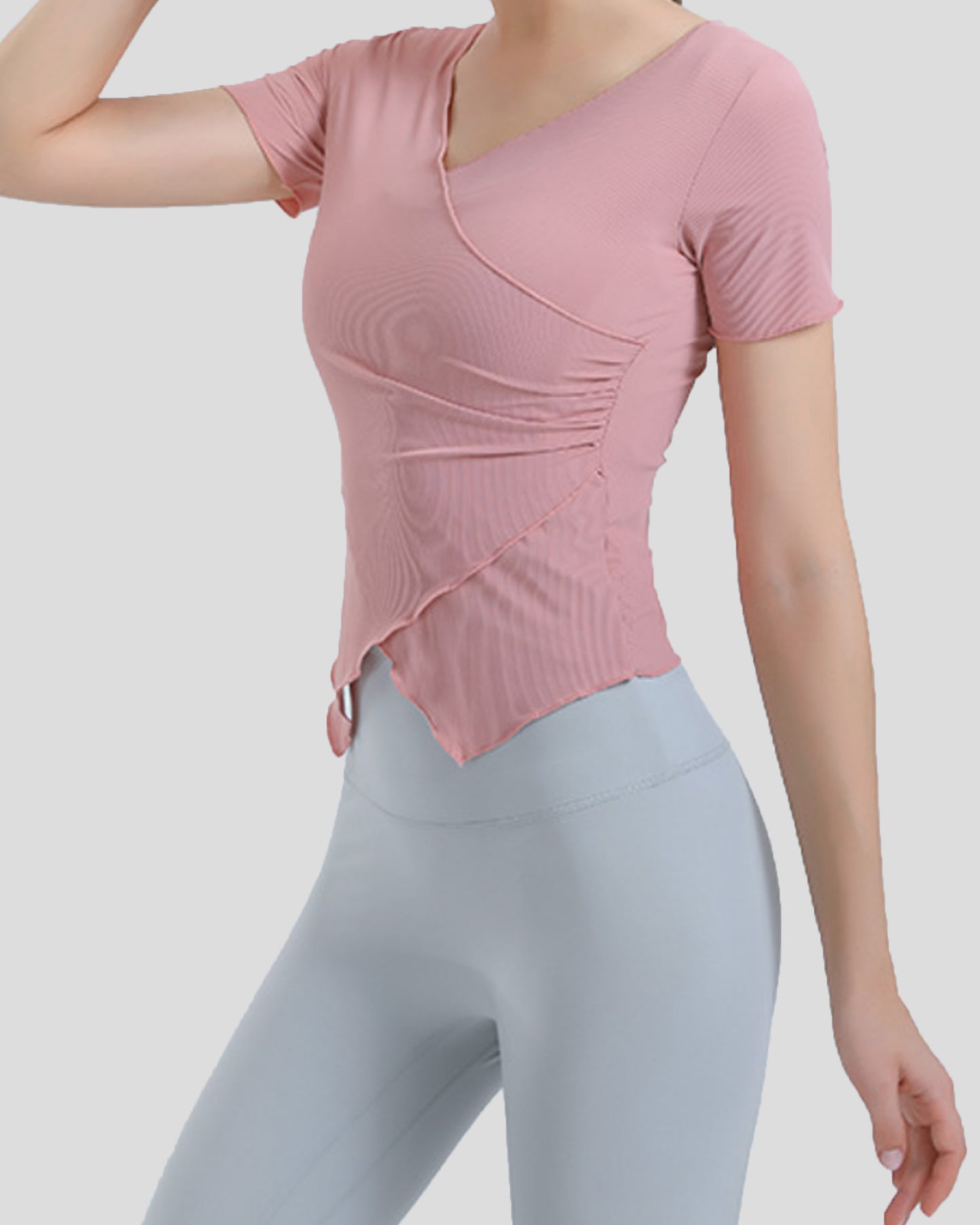 Polygon V Neck Nylon Short Sleeve Top